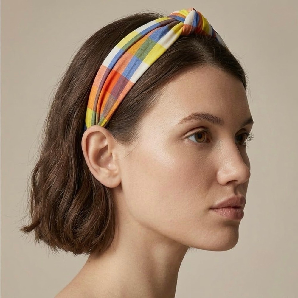J.Crew Turban Knot Headband Rainbow Plaid Madras Preppy Colorful Patchwork